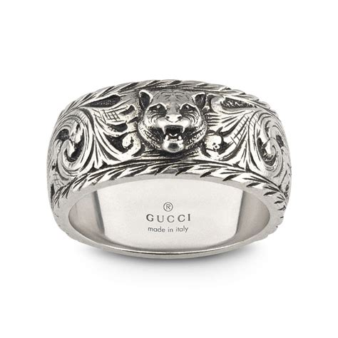 thin silver ring with feline head gucci|gucci silver earrings.